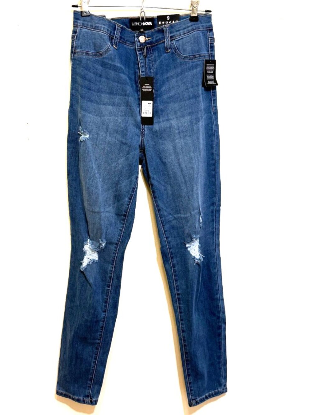 FASHION NOVA FAVORITE HIGH RISE SKINNY JEANS WOMENS 9 MEDIUM BLUE STRETCH RIPPED